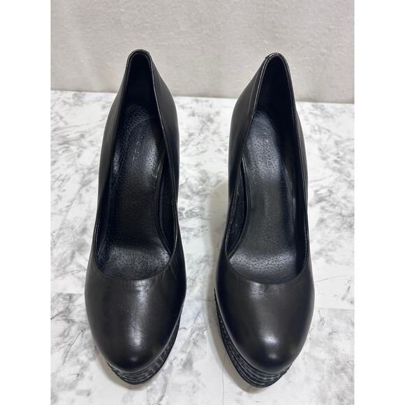 Trouve Remi Pump Chunky Platform Stacked Heel Shoes 8.5M Black Leather Coquette - Picture 4 of 10